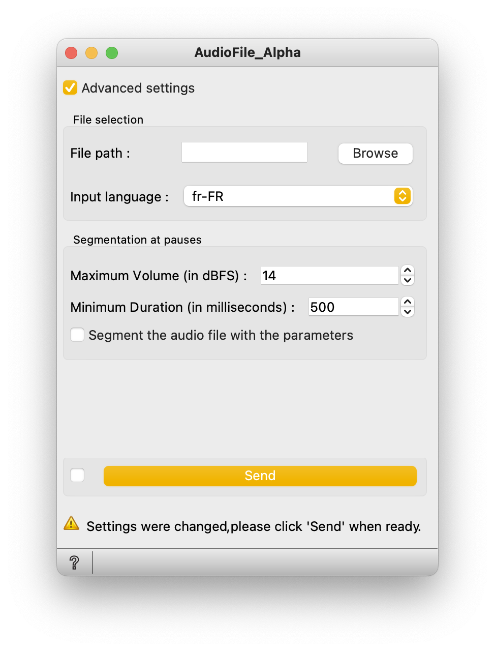 Advanced interface of the Audio file widget