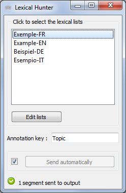 Basic interface of the Lexical Hunter widget