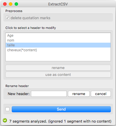 Options of Extract CSV