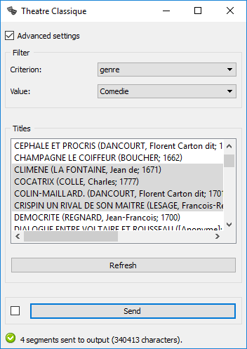Advanced interface of the Theatre Classique widget